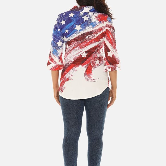 American Flag Print Button-Down Shirt for Women - Picture 2 of 6